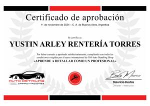 Certificado de aprobación » Curso De Auto Detailing
